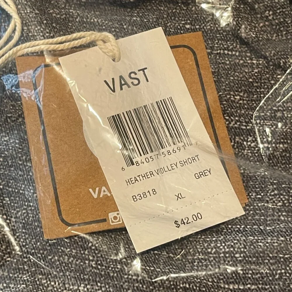 Vast Life Mens Athletic Volley Short, Heather Grey, Medium or XL - NWT